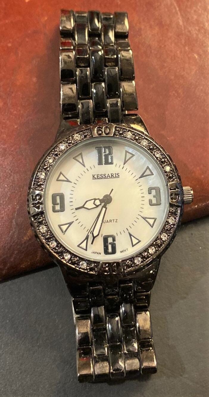 Women's 34mm Gun Metal Tone Kessaris Watch, MOP Face, Crystal Accents